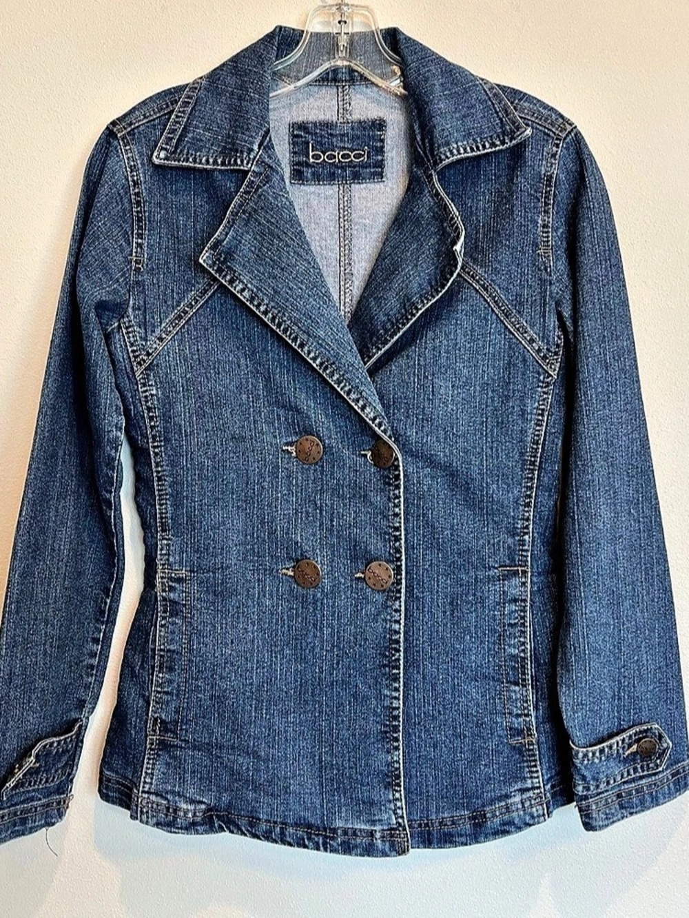 Vintage y2k Bacci Denim Double-Breasted Jacket Blazer Blue Size Small